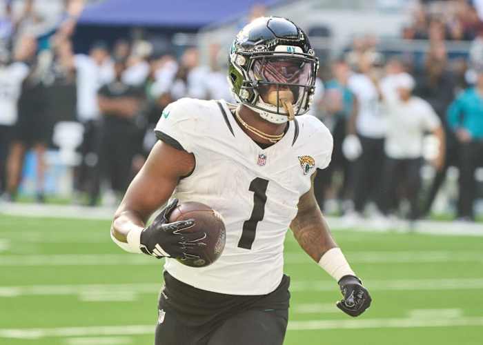 Jacksonville's Travis Etienne Jr. rushed for 136 yards on 26 carries, including two touchdowns in the Jaguars' win over the Bills in Week 5.